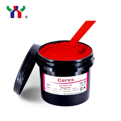 Encre d'impression flexo UV/LED Ceres à forte force adhésive de haute qualité pour l'impression de papier et d'étiquettes (PP, matériaux PET), couleur magenta